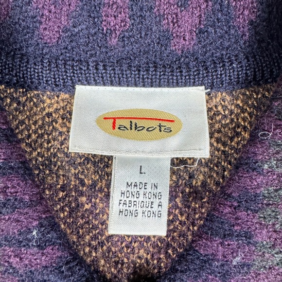 Vtg Talbots Wool Cardigan Womens L Multi Color Fair Isle Button Sweater 80s 90s - Picture 5 of 9
